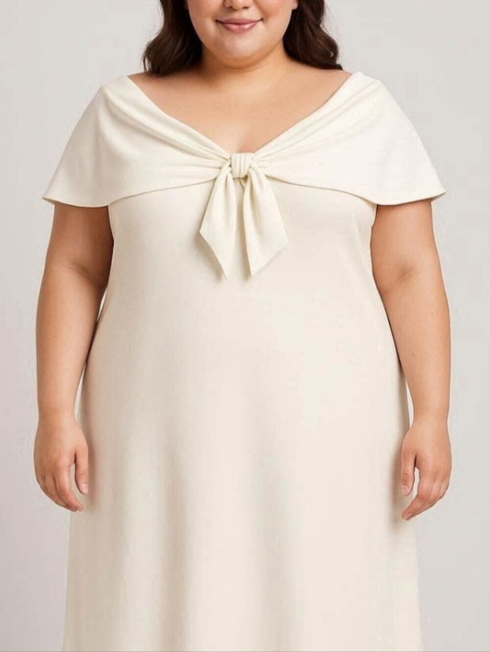 CALVIN KLEIN WHITE MIDI FLUTTER SLEEVE SHEATH DRESS WITH BOW ACCENT. SIZE 18W.